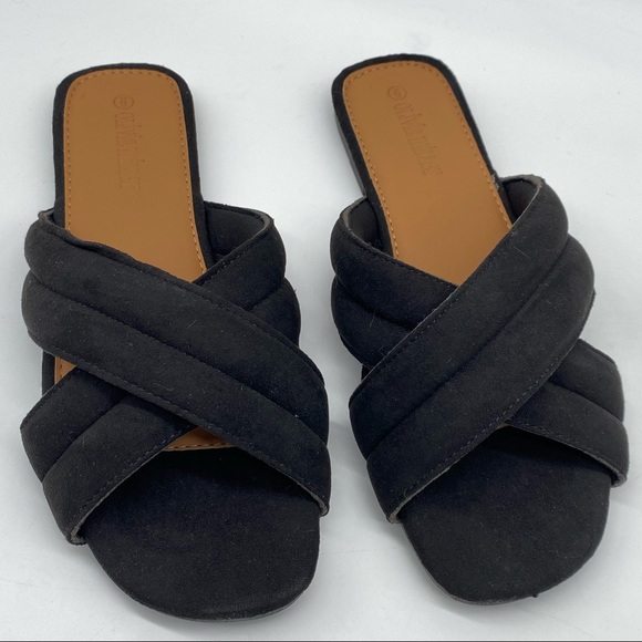 OLIVIA MILLER 
Jericho Slip on square toe faux leather Sandals in Black - Picture 2 of 9